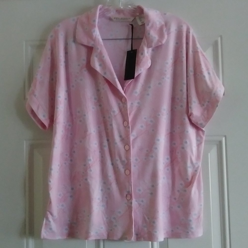 MAX STUDIO Pink Floral Short Sleeve Sleep Shirt Size L